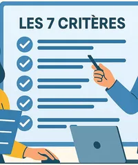 Présentation visuelle des 7 critères essentiels pour bien choisir son logiciel de gestion pour entreprise de services.
