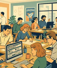 Pilote d'une fusée observant les indicateurs de temps, coûts et revenus — pilotez la rentabilité de votre entreprise avec Casserole.pro.