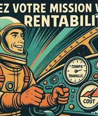 Pilote d'une fusée observant les indicateurs de temps, coûts et revenus — pilotez la rentabilité de votre entreprise avec Casserole.pro.