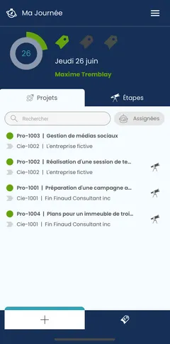 Capture d'écran de l'application mobile Casserole.pro montrant la liste des projets