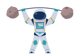 Illustration d'un astronaute levant des poids pour représenter la mission de simplifier la gestion pour les entreprises de services