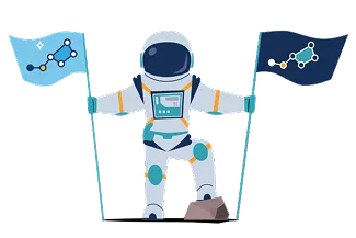 Astronaute brandissant les drapeaux de Casserole Nova et Casserole.Pro