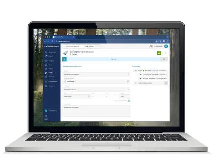 Capture d'écran de la section 'Coûts' de Casserole.pro, montrant la compilation des feuilles de temps et des frais pour chaque projet