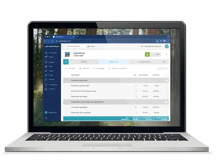 Exemple de la section 'Devis' de Casserole.pro, illustrant la création de devis détaillés avec sous-totaux par section