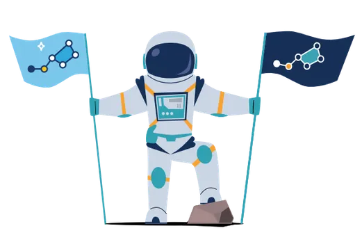 Astronaute brandissant les drapeaux de Casserole Nova et Casserole.Pro