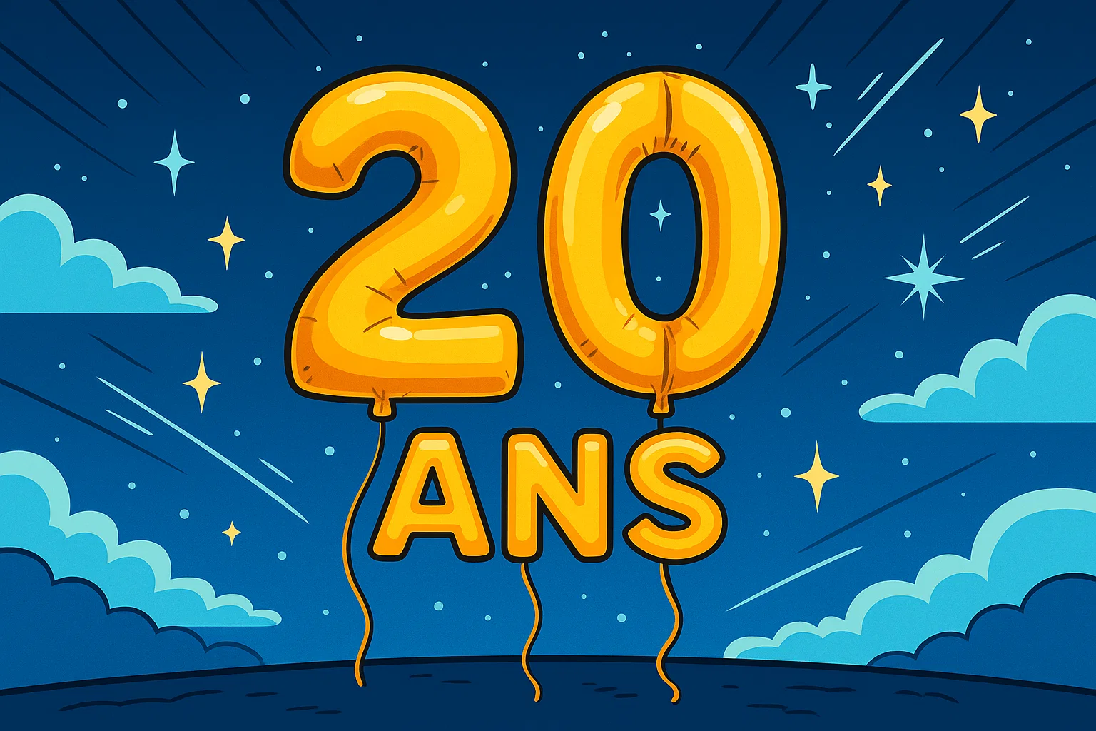 Ballons des 20 ans de Fin Finaud Consultant inc., célébrant deux décennies d’innovation et de succès en entreprise.