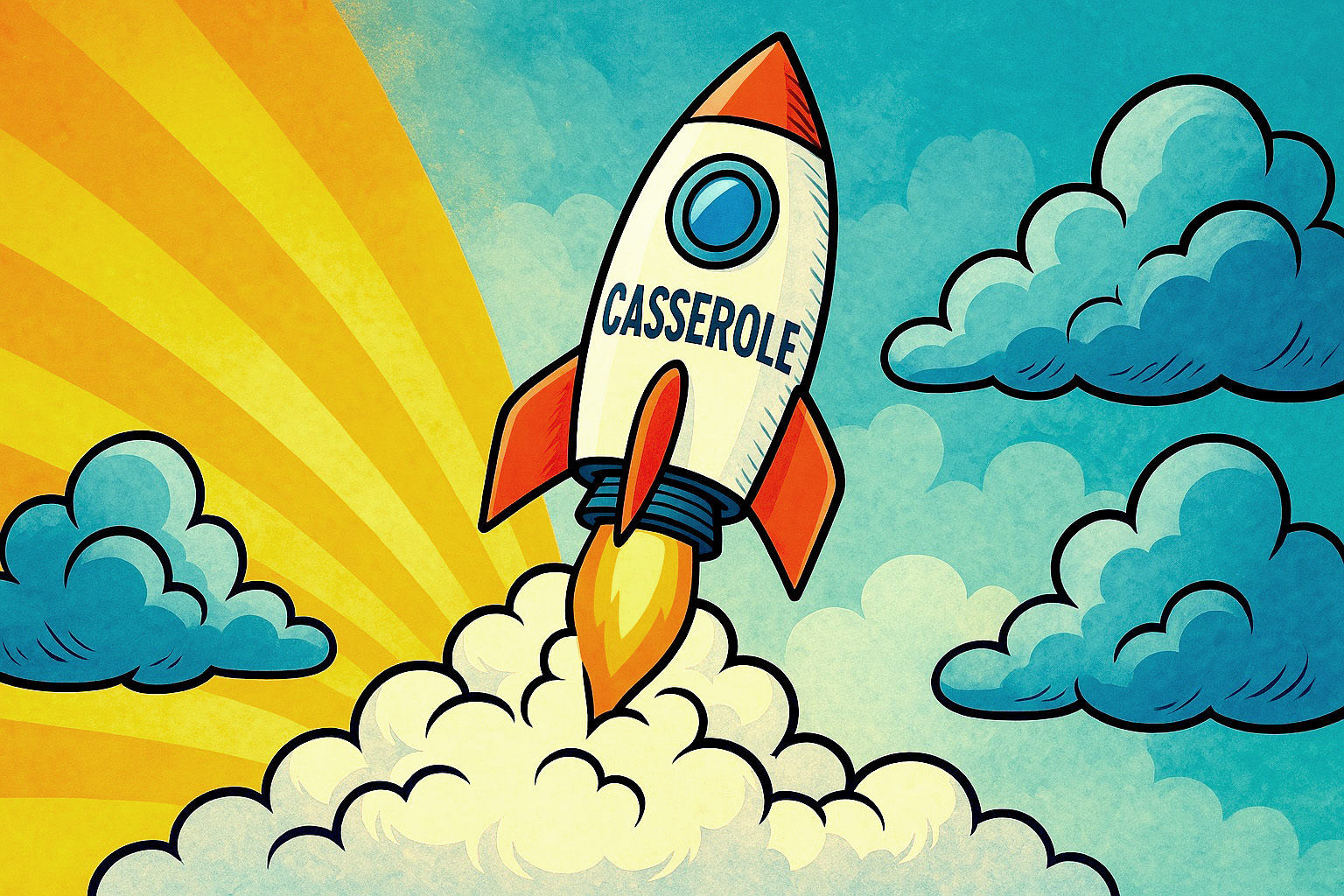 Métaphore visuelle du logiciel Casserole.pro propulsant les projets vers le succès