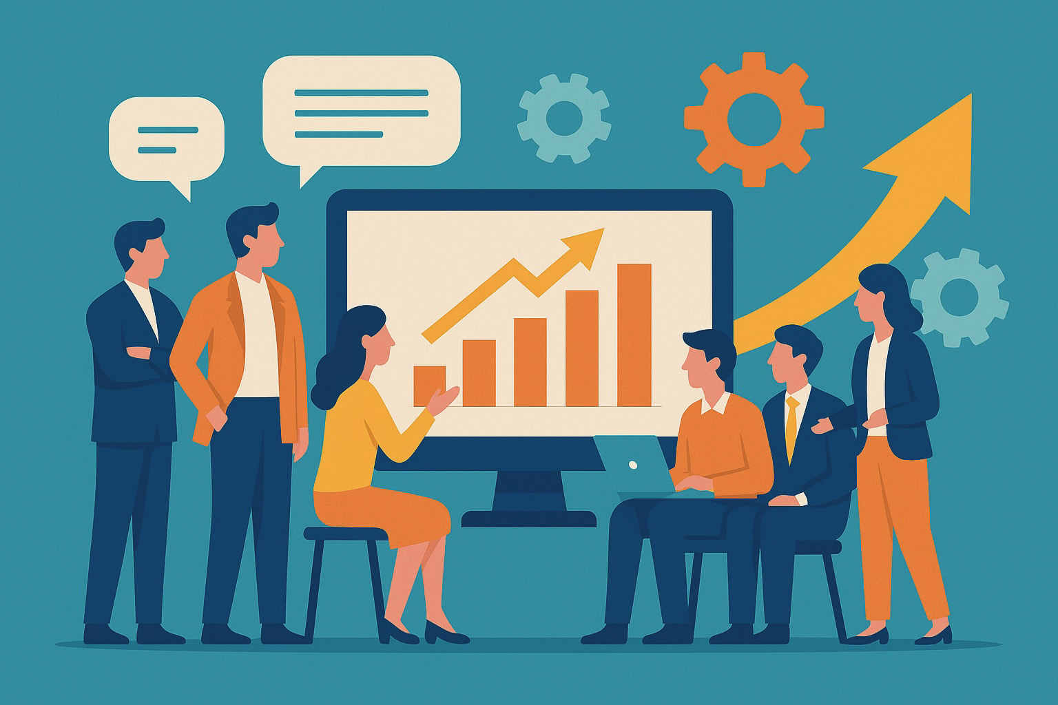 Illustration de la croissance d’une entreprise de services grâce à l’utilisation d’un logiciel de gestion performant et évolutif.