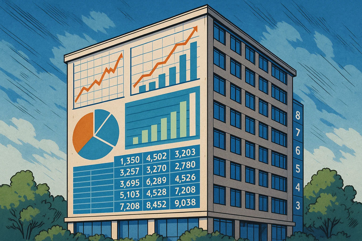 Petit bureau d’architectes avec immeuble moderne en arrière-plan – logiciel de gestion pour architecte