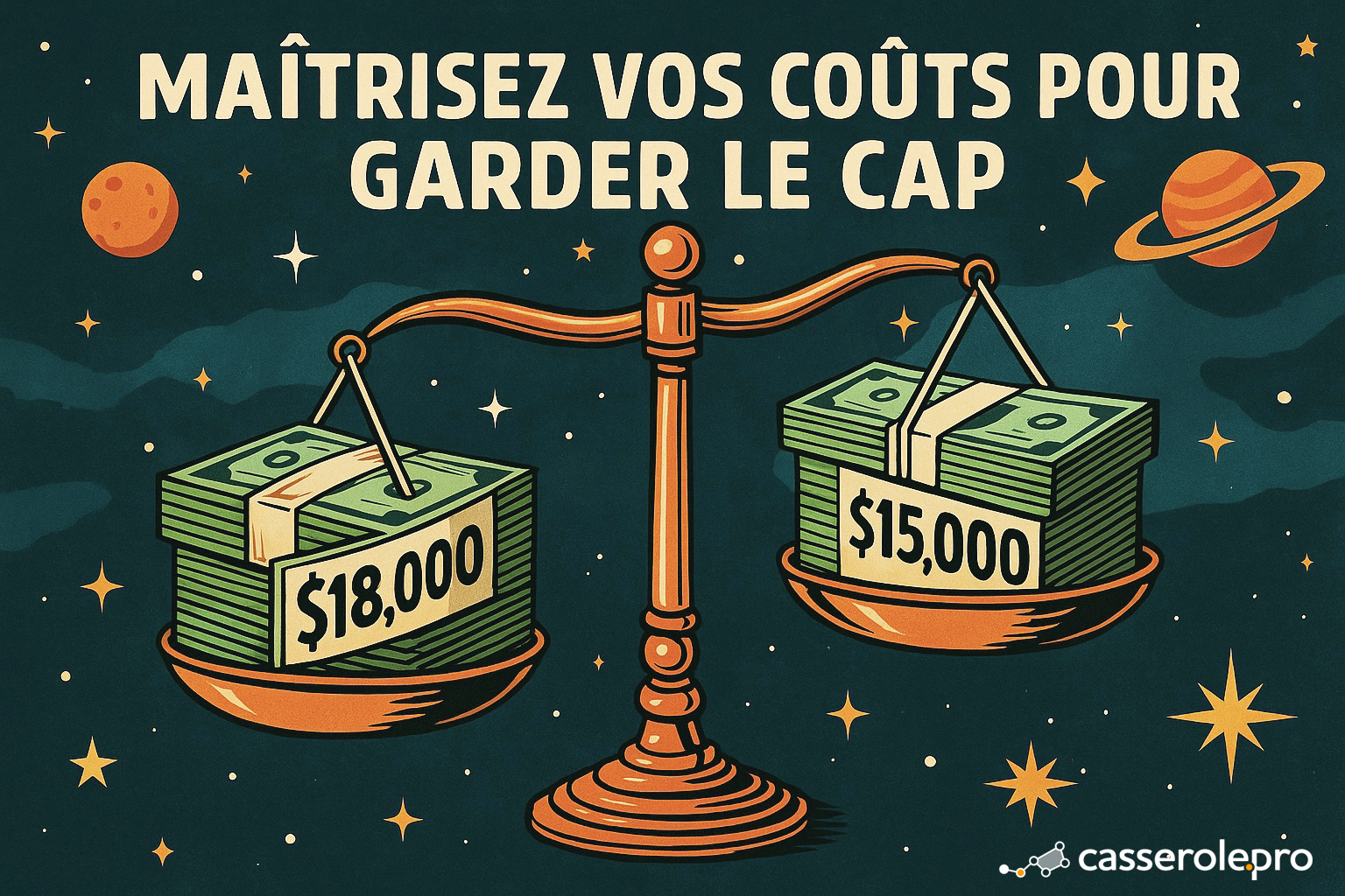 Balance comparant deux piles d’argent — maîtrisez vos coûts de projets pour optimiser la rentabilité avec Casserole.pro.