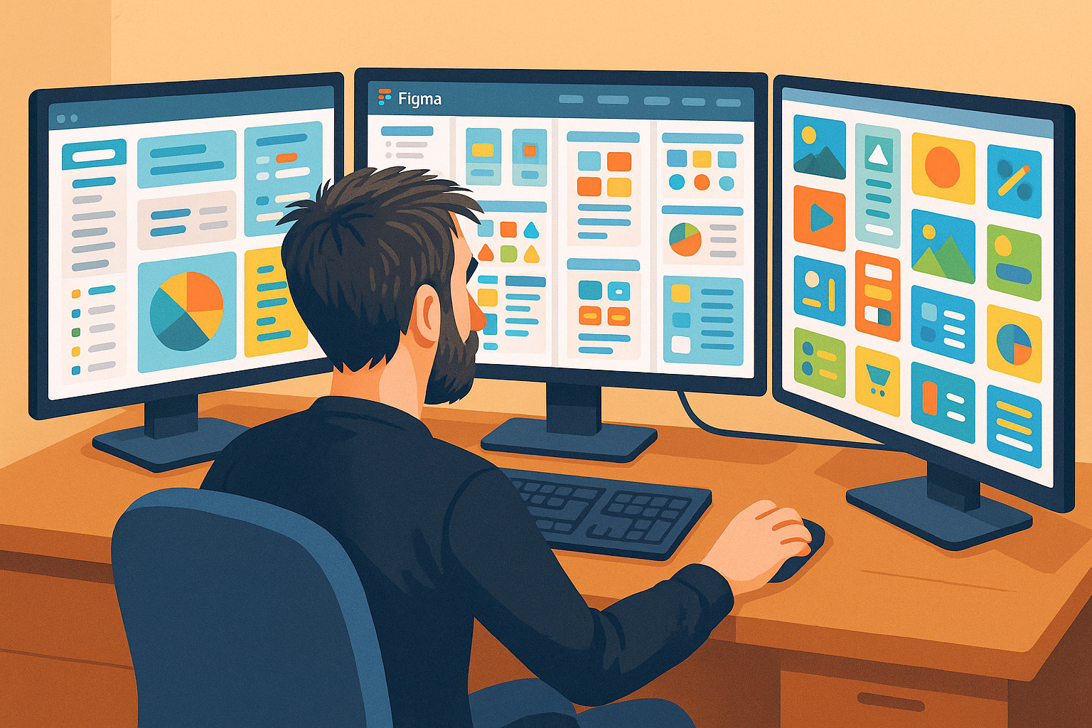 Simon conçoit l’interface de Casserole.pro dans Figma sur trois écrans — design UX, UI et feuille de temps