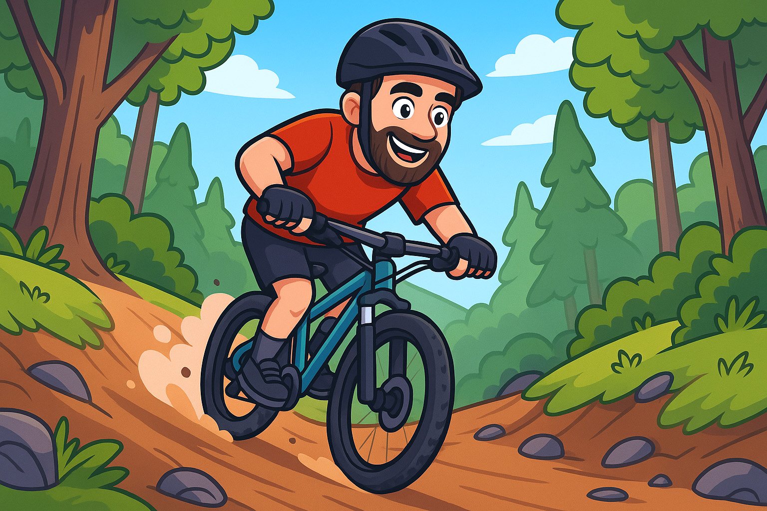 Simon dévale un sentier en vélo de montagne — portrait d’équipe Casserole.pro